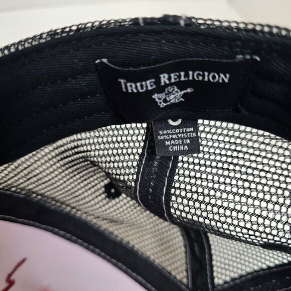 True Religion Pink w/ Black Mesh Adjustable Snapback Trucker Hat Cap One Size - Picture 8 of 12